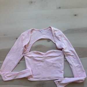Garage Light Pink Crop Top With Shoulder Shrug